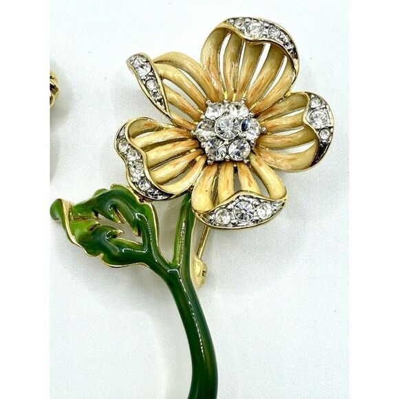 Vtg Nolan Miller Lot Of 2 Flower Brooches Enamel Rhinestones Glamour Collection - Picture 3 of 9